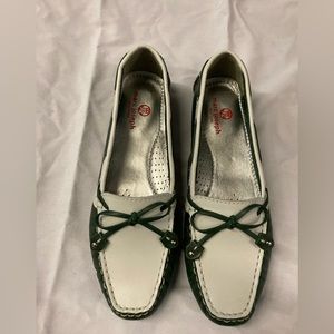 Green and white loafer/moccasins by Marc Joseph New York